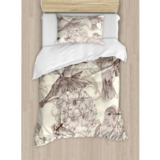 Old Birds and Flowers Duvet Cover Set
