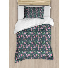 Piglets Flowers Birds Trees Duvet Cover Set