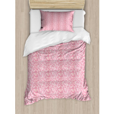 Leafy Pinkish Damask Lines Duvet Cover Set