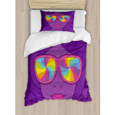 Girl with Rainbow Sunglasses Duvet Cover Set