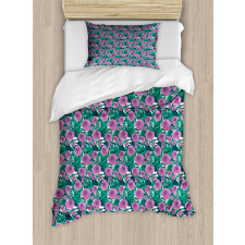 Graphical Flowers and Leaves Duvet Cover Set
