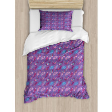 Ornate Feathers Polka Dots Duvet Cover Set