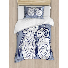 Night Bird Couple Doodle Duvet Cover Set