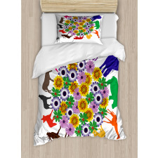 Flowers Wild Animals Duvet Cover Set