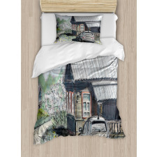 Parked Car Village House Duvet Cover Set