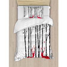 Deer Tree Forest Bird Duvet Cover Set