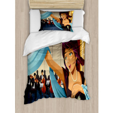 Woman Singing with Orchestra Duvet Cover Set