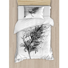 Doodle Style Plumage Boho Duvet Cover Set