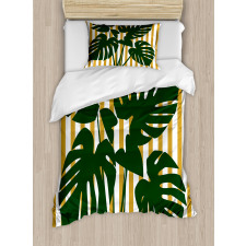 Hawaiian Monstera Stripes Duvet Cover Set