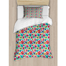 Graphical Flower Silhouettes Duvet Cover Set