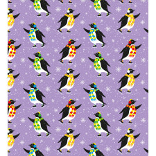 Penguins Skating Snowflakes Duvet Cover Set