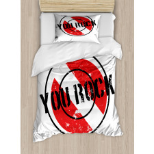 Grunge Look Stamp Graphic Duvet Cover Set