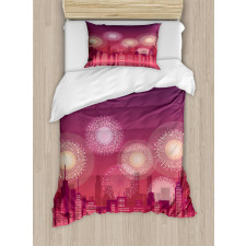 Cityscape Fireworks Duvet Cover Set