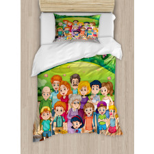 Cartoon Style Family Photo Duvet Cover Set