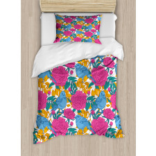 Spring Peony Blossoms Leaves Duvet Cover Set