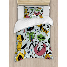 Vivid Playful Dog Pattern Duvet Cover Set