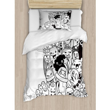 Monotone Monster Characters Duvet Cover Set