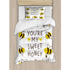 Love Text and Happy Bees Duvet Cover Set