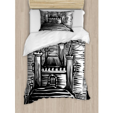 Woodcut Medieval Fortress Duvet Cover Set