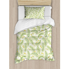 Botanical Plumeria Palm Leaves Duvet Cover Set