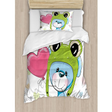 Puppy Dog in Frog Hat Duvet Cover Set