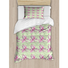 Pinkish Flower Silhouettes Duvet Cover Set