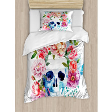 Floral Colorful Skeleton Duvet Cover Set