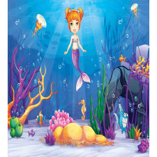 Cartoon Mermaid Fish Duvet Cover Set