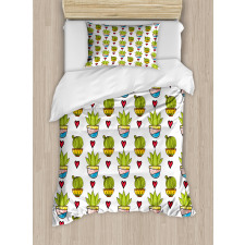 Colorful Succulents in Pots Duvet Cover Set