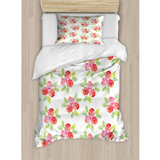 Watercolor Roses and Leaves Duvet Cover Set