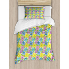 Watercolor Flower and Leaves Duvet Cover Set