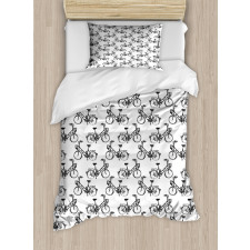 Monochrome Bicycles Pattern Duvet Cover Set