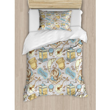 Sketchy Croissants Roses Duvet Cover Set