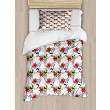 Blooming with Sketchy Leaves Duvet Cover Set