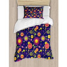 Flowers in Childish Pattern Duvet Cover Set