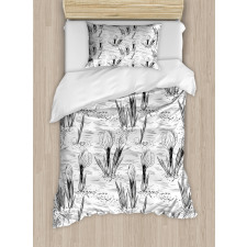 Retro Sketchy Crocus Flowers Duvet Cover Set