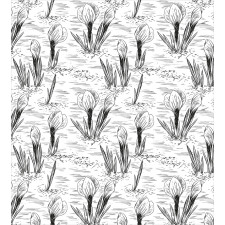 Retro Sketchy Crocus Flowers Duvet Cover Set