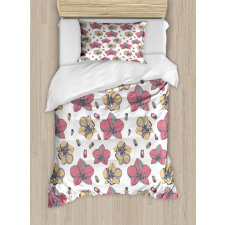 Soft Orchid Flowers and Buds Duvet Cover Set