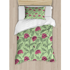 Romantic Peony Dotted Leaves Duvet Cover Set