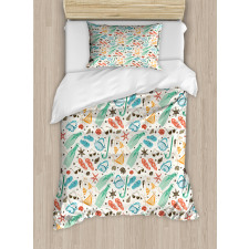 Beach Accessories and Shells Duvet Cover Set