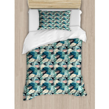 Pastel Monstera Palm Plants Duvet Cover Set