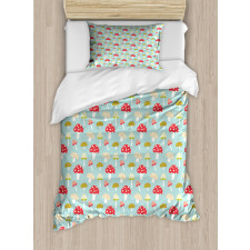 Cartoon Style Polka Dotted Duvet Cover Set