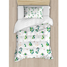 Doodle Style Woodland Items Duvet Cover Set