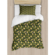 Palm Leaves Summer Flowers Duvet Cover Set