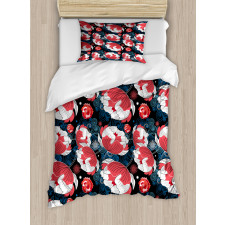 Flowers and Swirls on Dark Duvet Cover Set