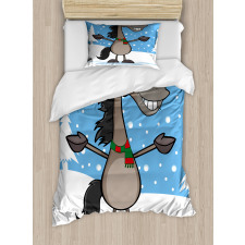 Mascot Horse Snowy Forest Duvet Cover Set