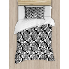 Monochrome Top View Flowers Duvet Cover Set