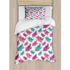 Hand Drawn Watercolor Effect Duvet Cover Set