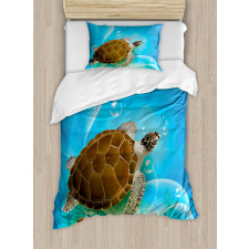 Swimming Turtle Family Duvet Cover Set