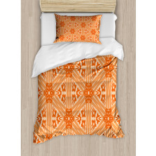 Floral Detailed Lines Grid Duvet Cover Set